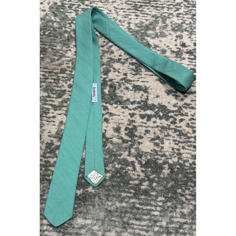 Vintage Bonjour Ultra Skinny Tie Mint Green Silk Cotton Blend 1.5" WPL 2831 USA